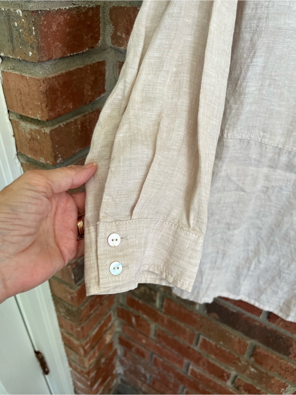 Tahari Light Beige Linen Button-Up Tunic Sz XL Natural Breathable Quit Luxury - Picture 6 of 8
